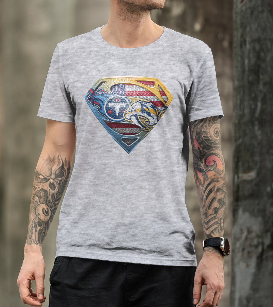 Tennessee Titans Pittsburgh Steelers American Flag Superman T-Shirt