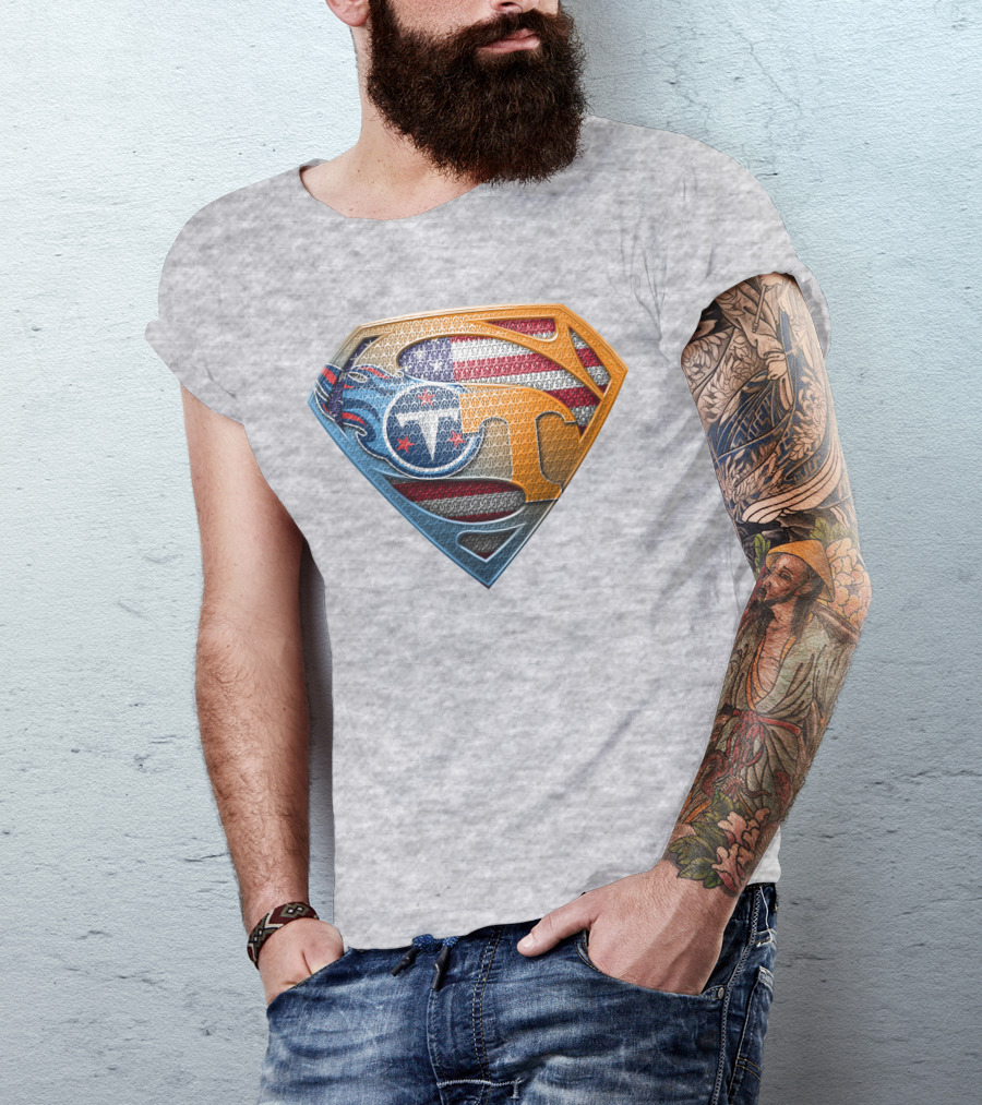 Tennessee Titans Superman Logo With American Flag Pattern T-Shirt