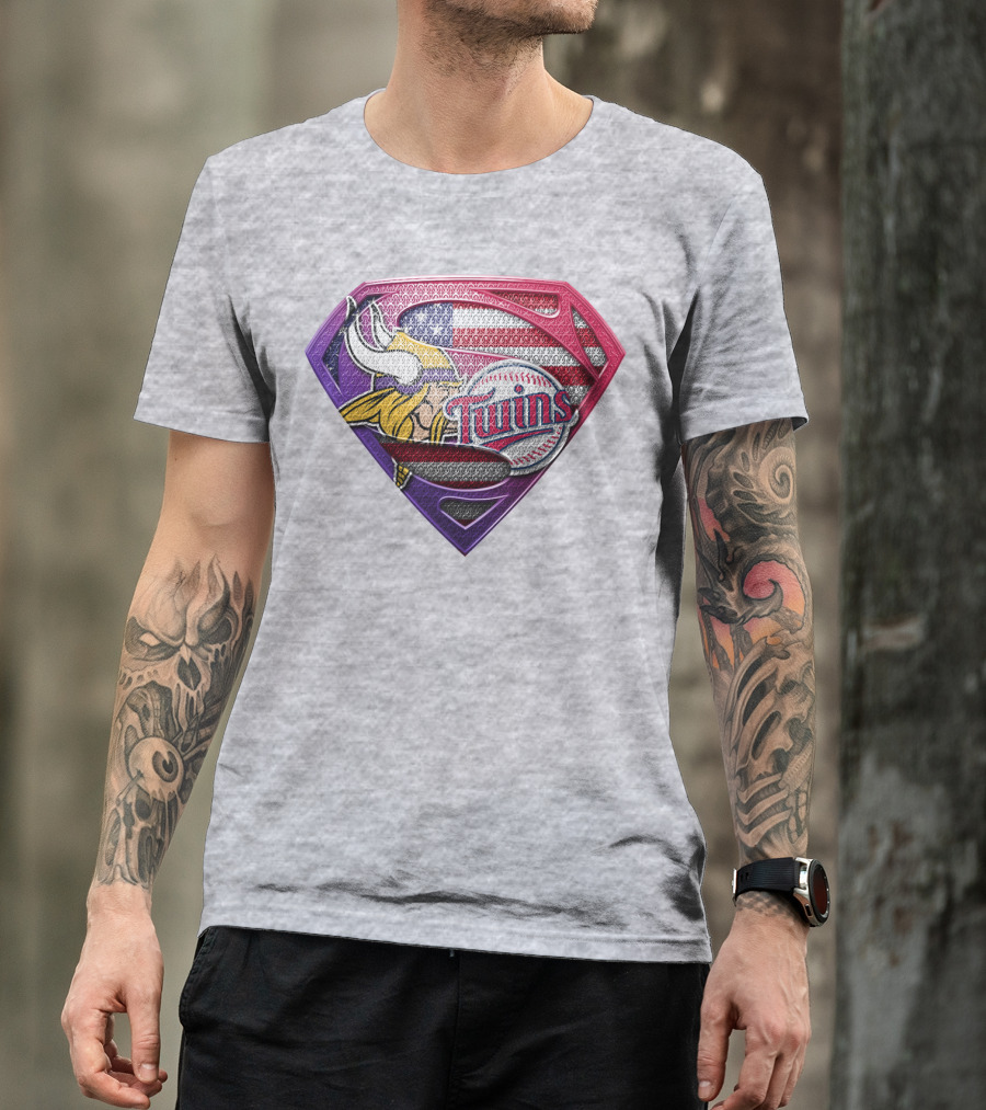 Minnesota Twins Vikings American Flag Superman T-Shirt
