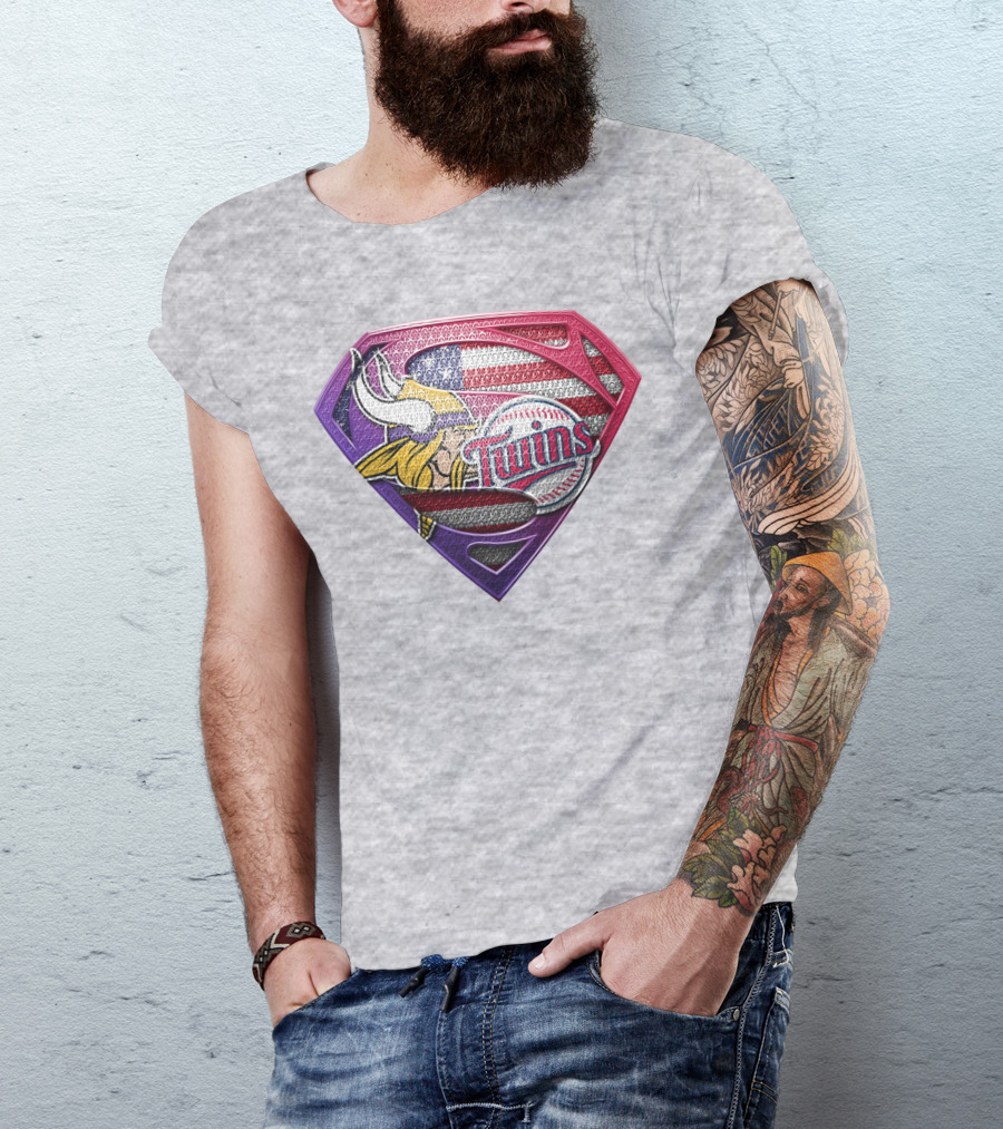 Minnesota Twins Vikings American Flag Superman T-Shirt