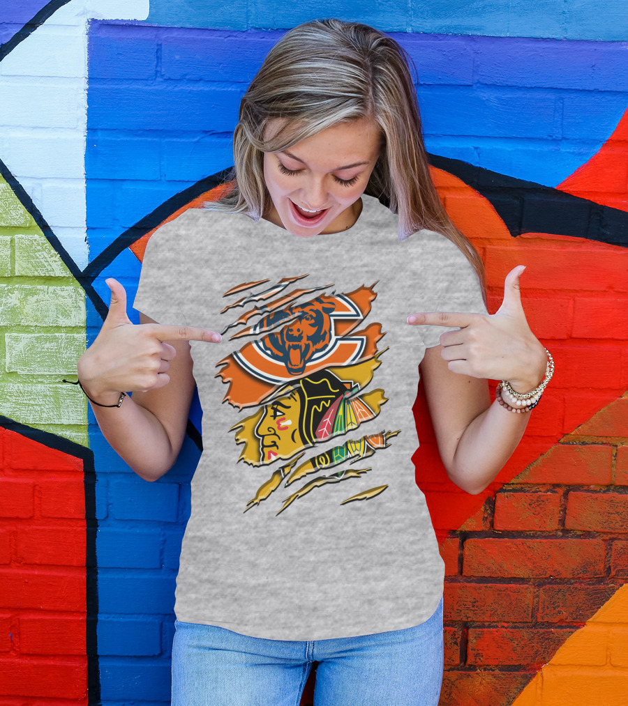 Chicago Bears And Blackhawks Torn T-Shirt