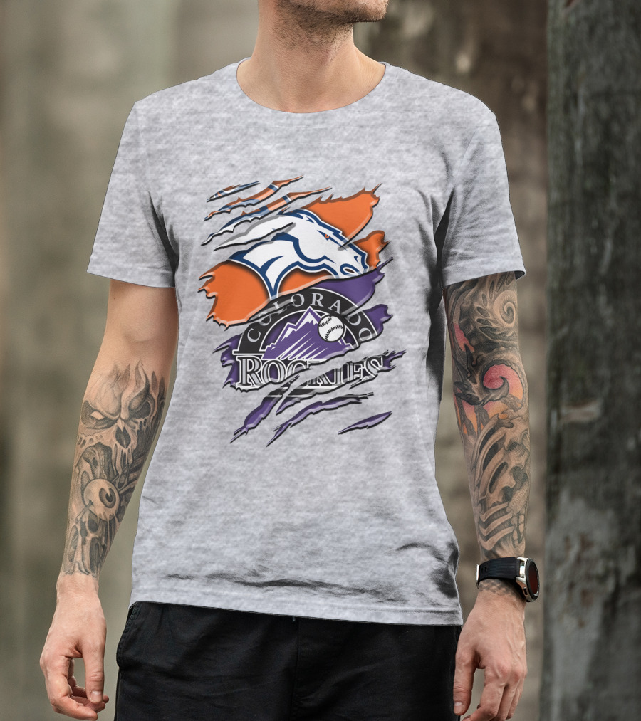 Denver Broncos Colorado Rockies Logos Torn Rah 018 T-Shirt