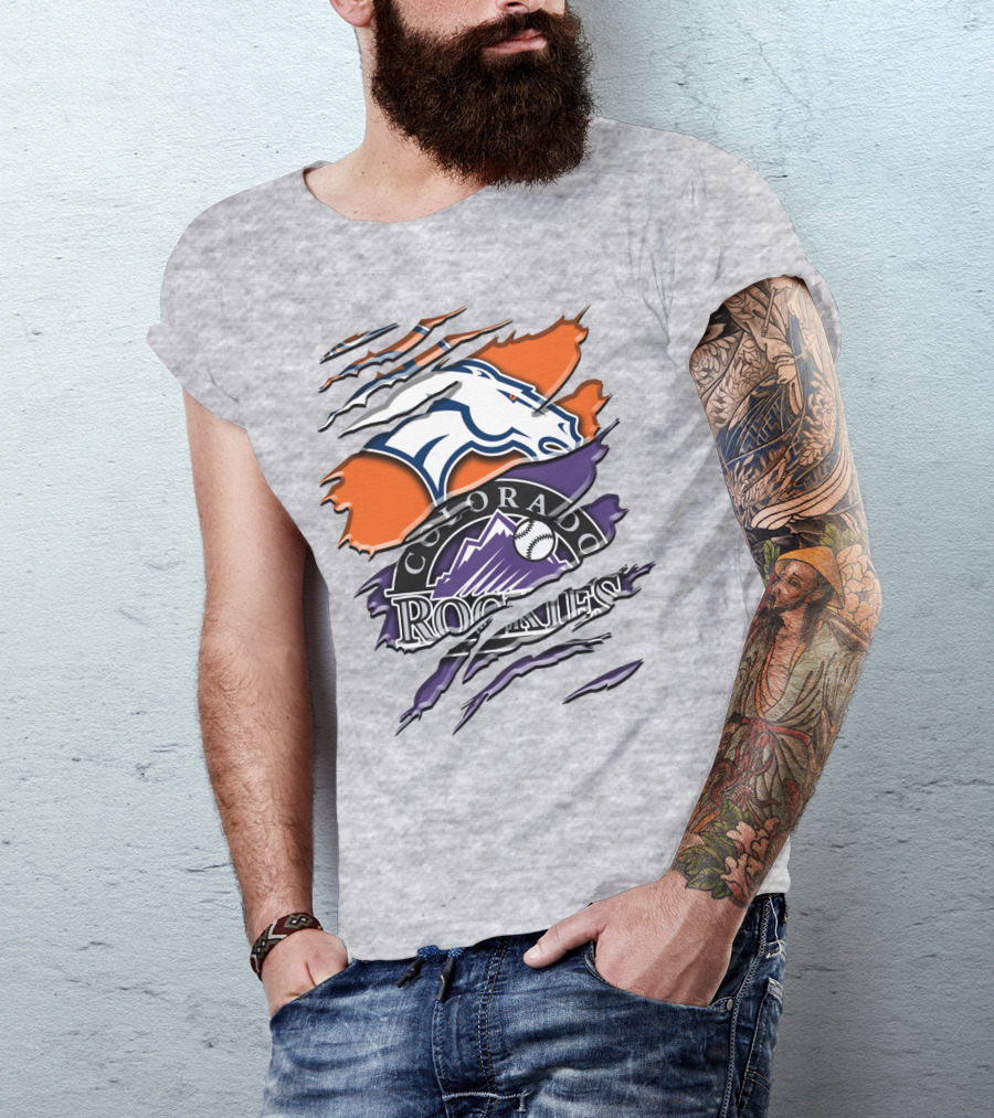 Denver Broncos Colorado Rockies Logos Torn Rah 018 T-Shirt