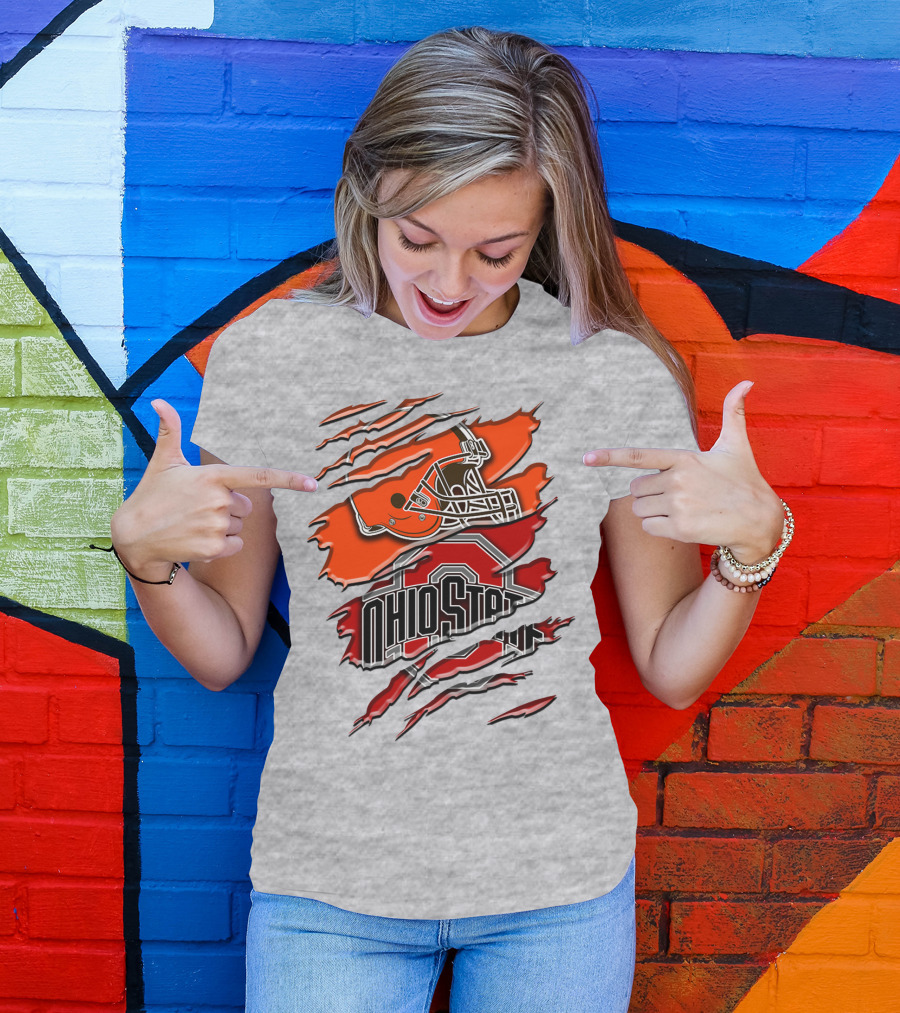 Ohio State Buckeyes Cleveland Browns Helmet Rah T-Shirt