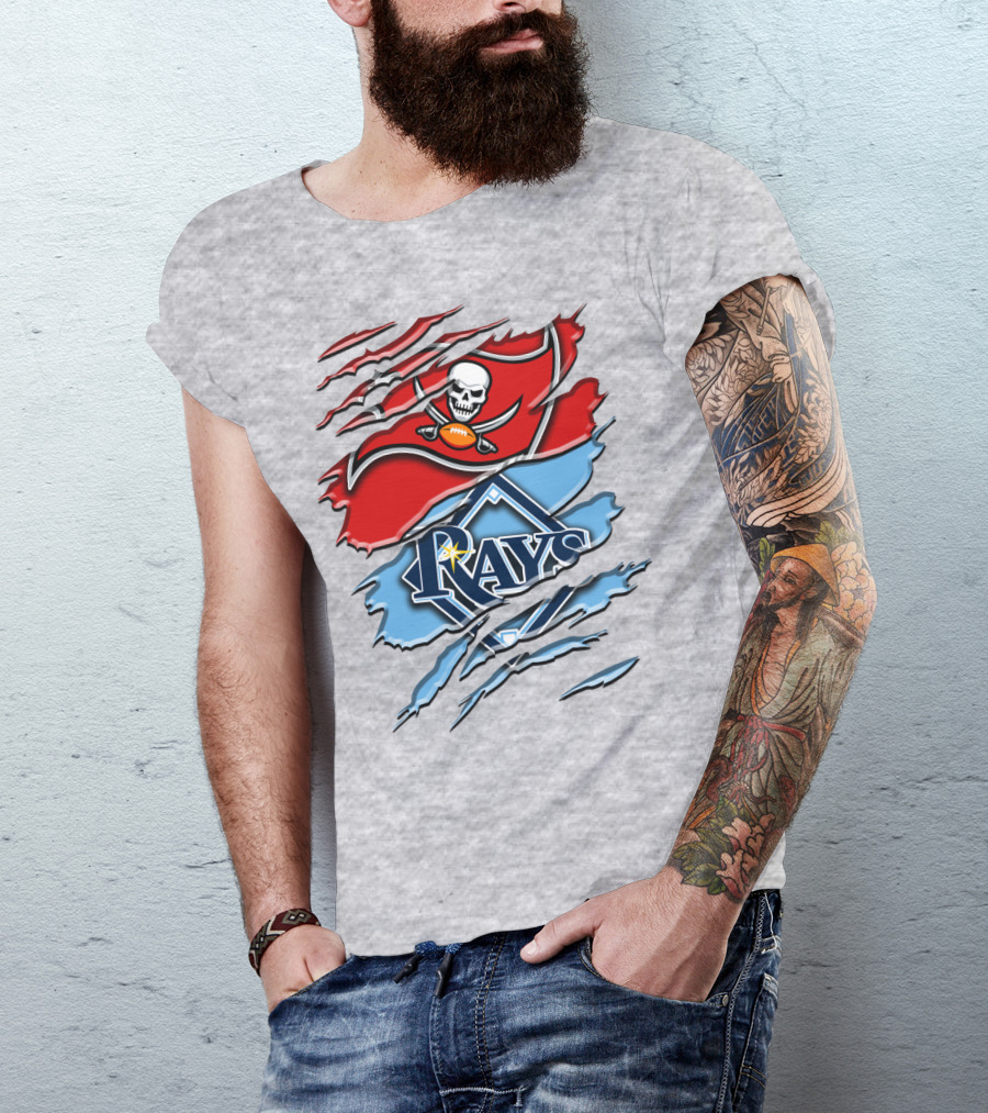 Buccaneers Skull And Crossbones Rah 027 Rays Mlb Nfl Crossover T-Shirt