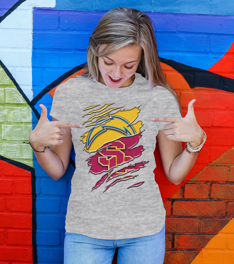Los Angeles Chargers Usc Trojans Logo Merge T-Shirt