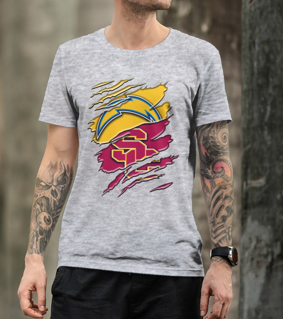 Los Angeles Chargers Usc Trojans Logo Merge T-Shirt