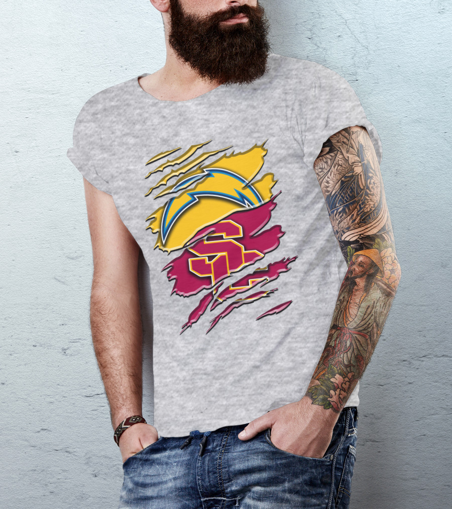 Los Angeles Chargers Usc Trojans Logo Merge T-Shirt