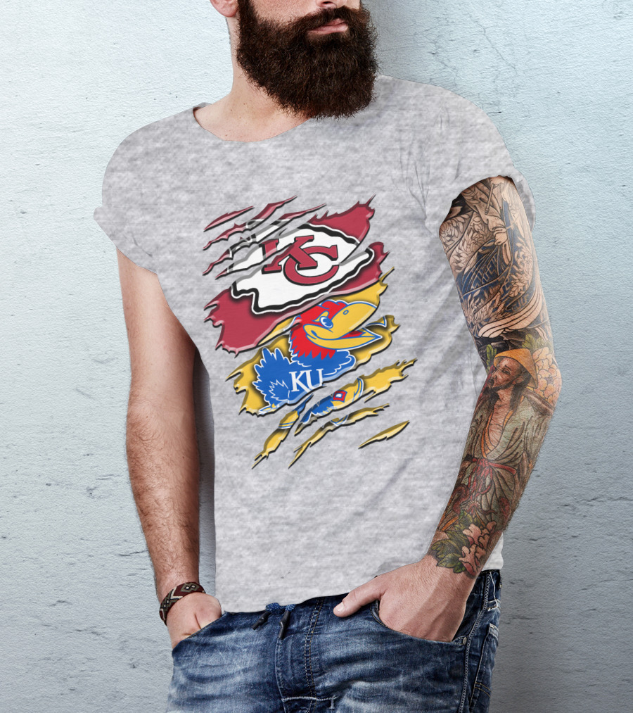Kansas City Chiefs Kc Jayhawks Rip Design Rah 037 T-Shirt