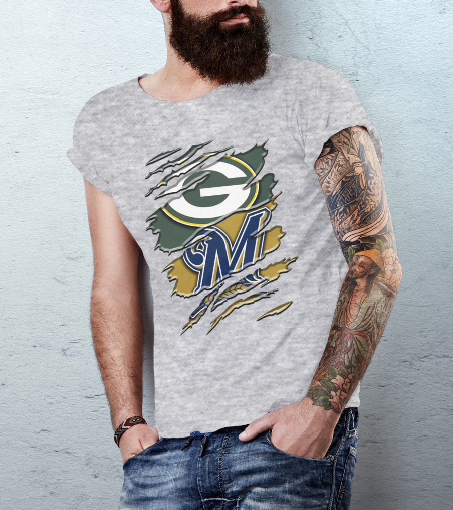 Green Bay Packers Milwaukee Brewers Crossover T-Shirt