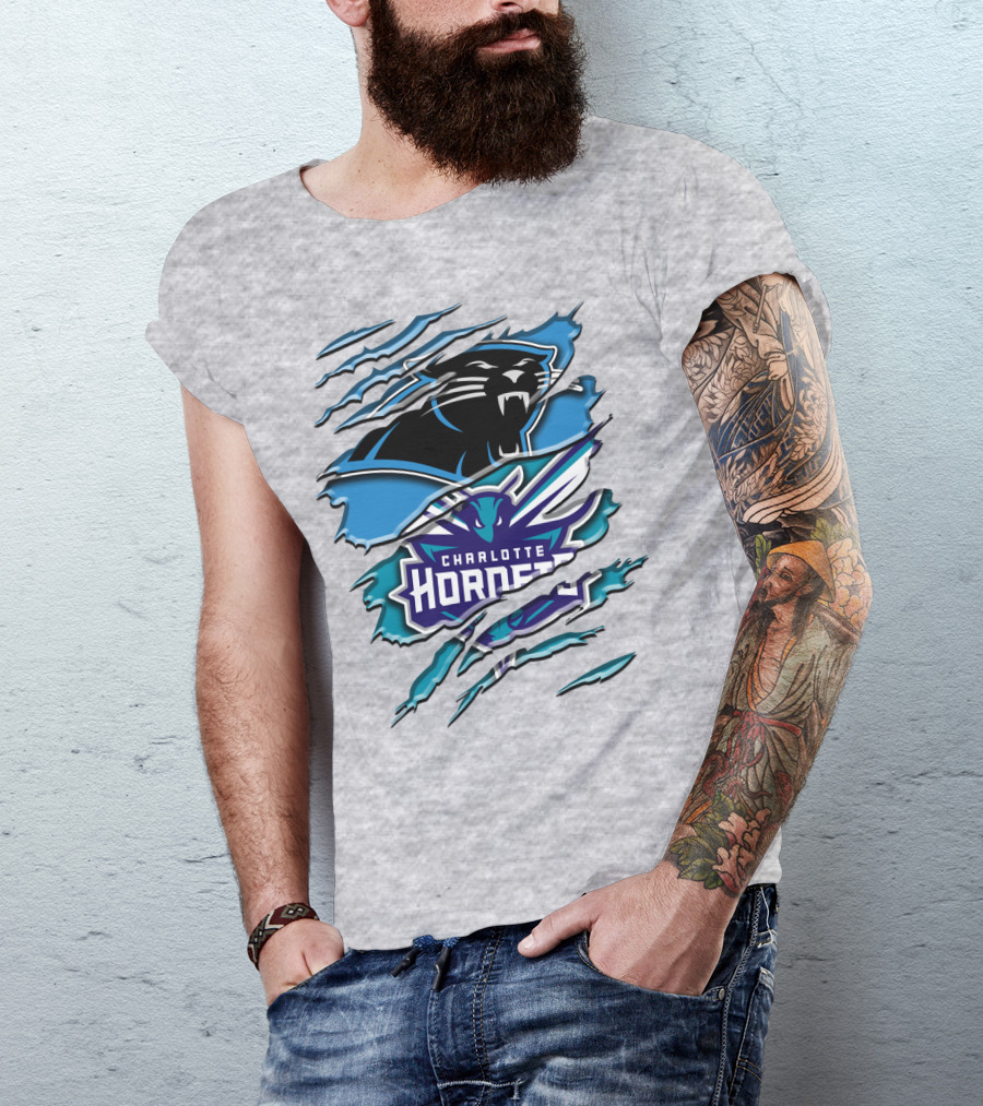 Panther And Charlotte Hornets Logo Rah T-Shirt