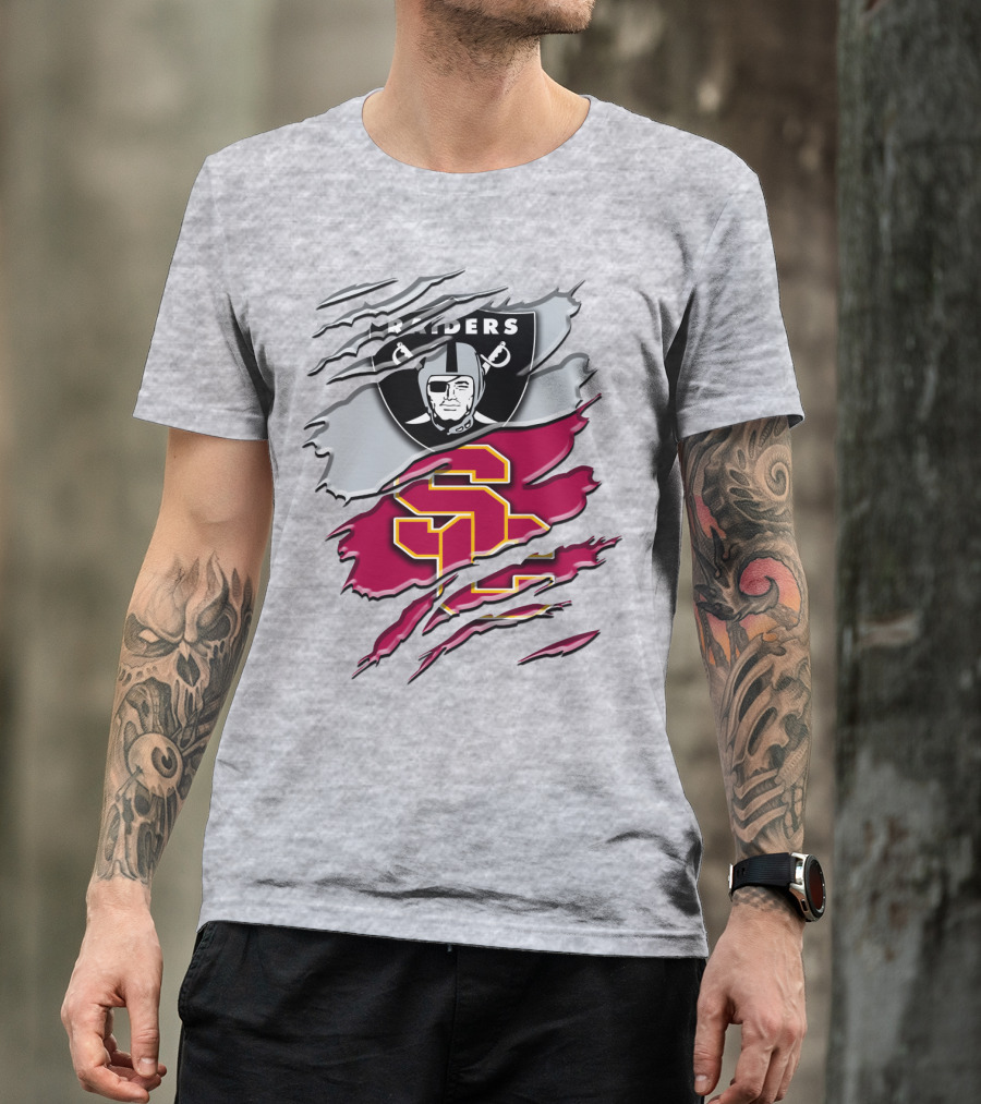 Raiders And Usc Trojans Logo Fusion Rah 098 T-Shirt