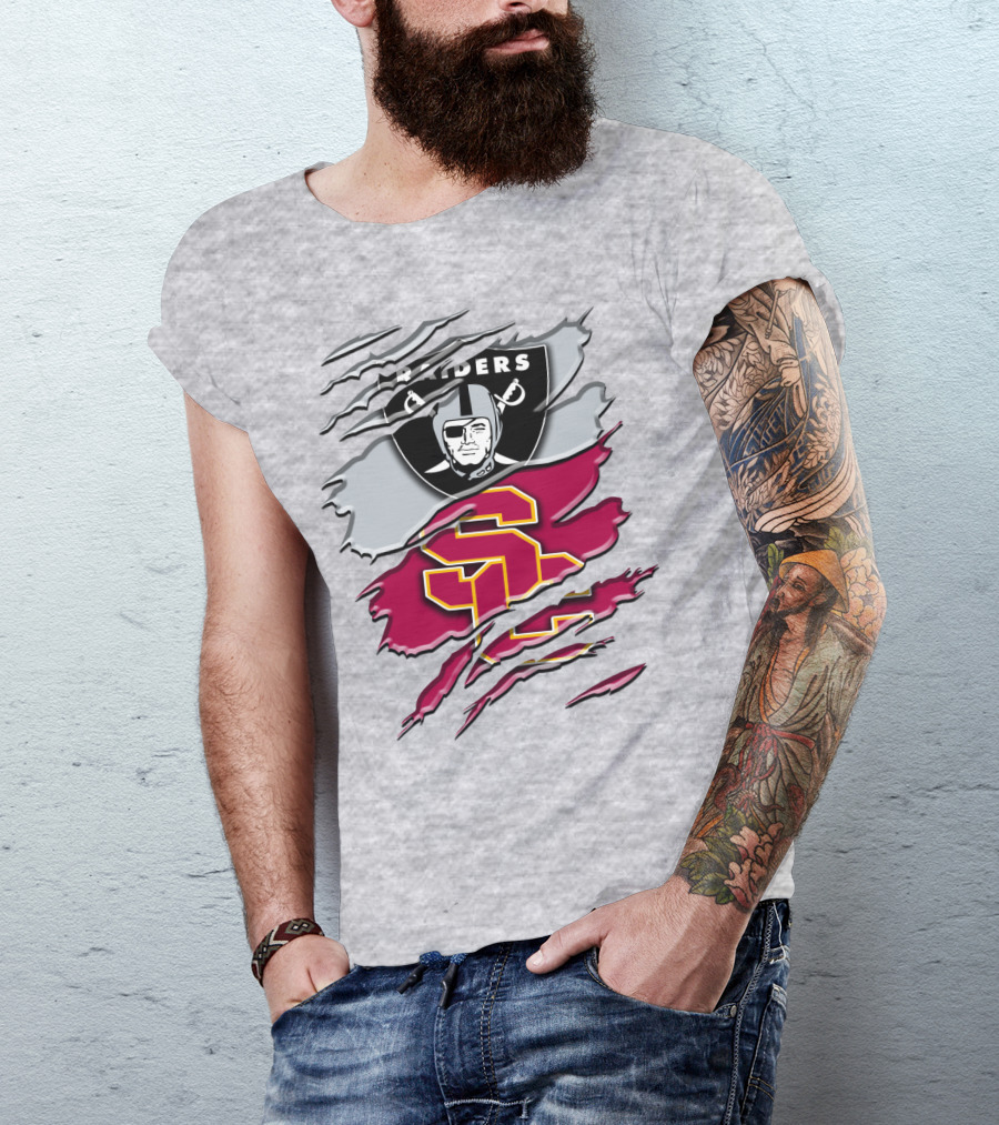 Raiders And Usc Trojans Logo Fusion Rah 098 T-Shirt