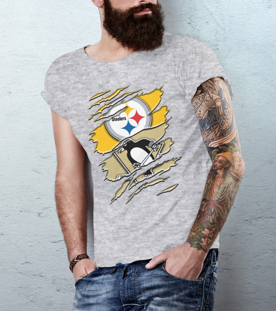 Steelers Penguins Torn Scratches Logo Collaboration T-Shirt