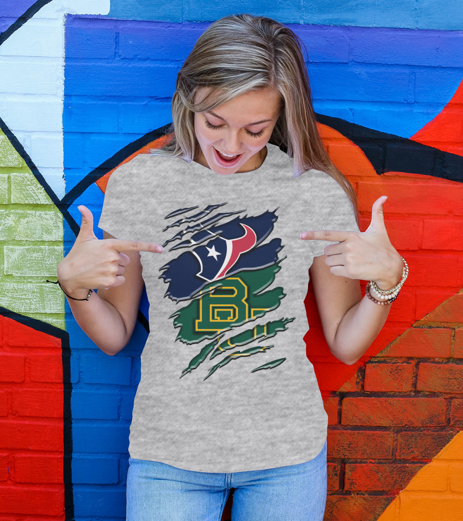 Baylor Bears Houston Texans Ripped Graphic Rah 116 T-Shirt