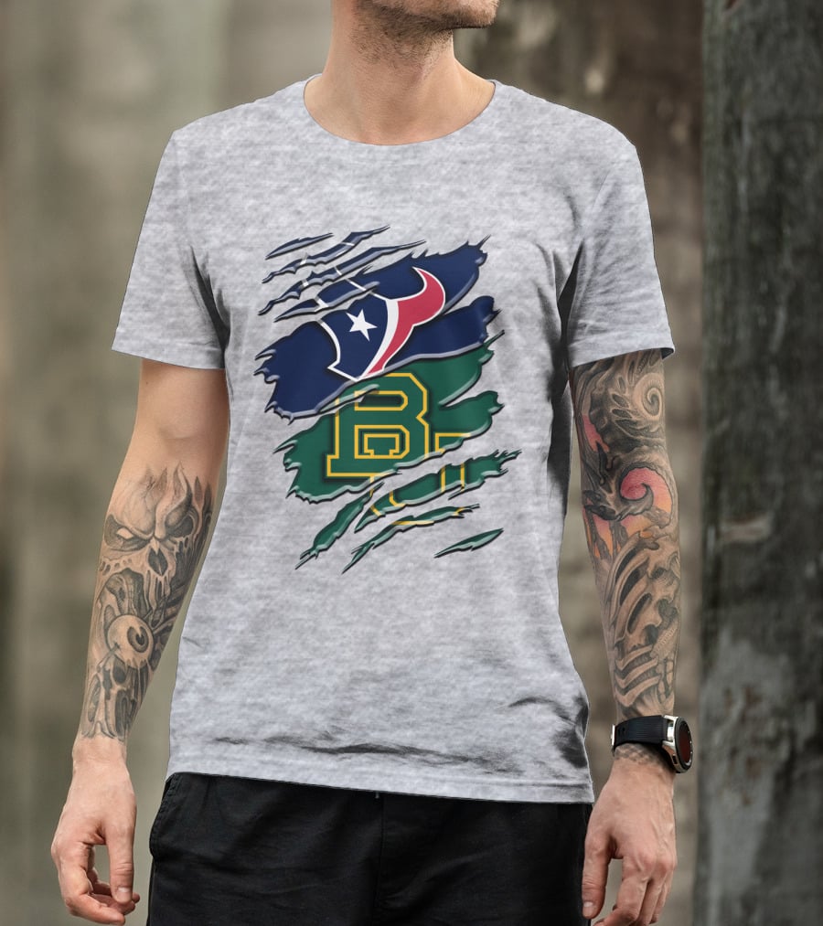 Baylor Bears Houston Texans Ripped Graphic Rah 116 T-Shirt