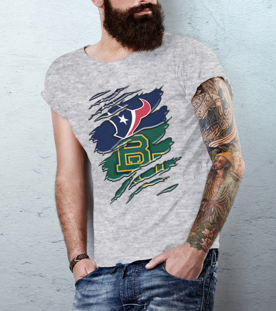 Baylor Bears Houston Texans Ripped Graphic Rah 116 T-Shirt