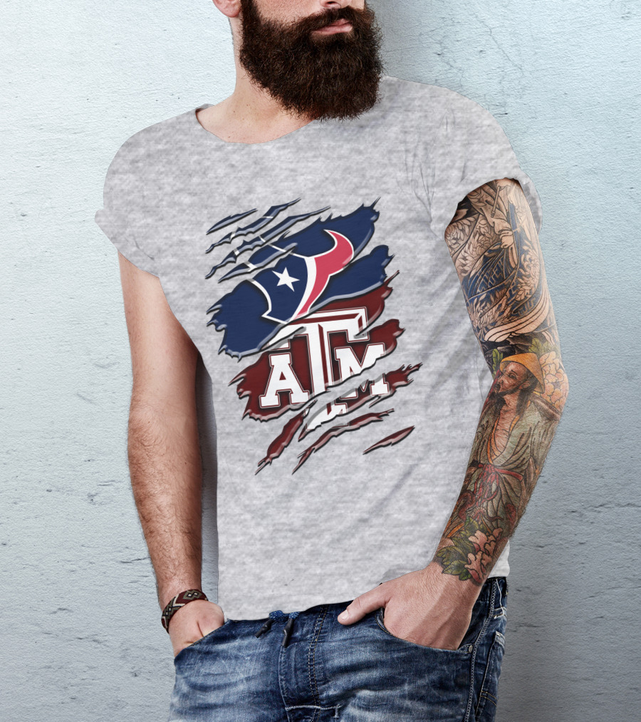 Texas A&M Aggies Houston Texans Torn Flag T-Shirt