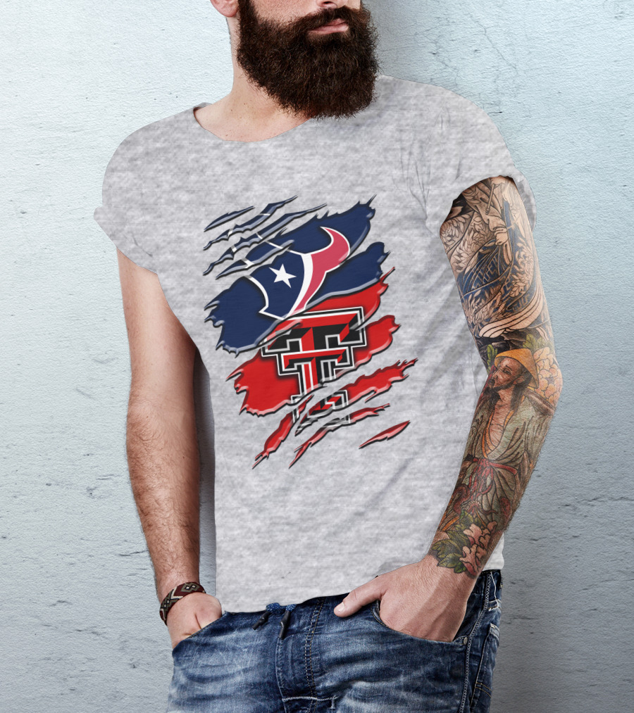 Houston Texans And Texas Tech Red Raiders Rip T-Shirt