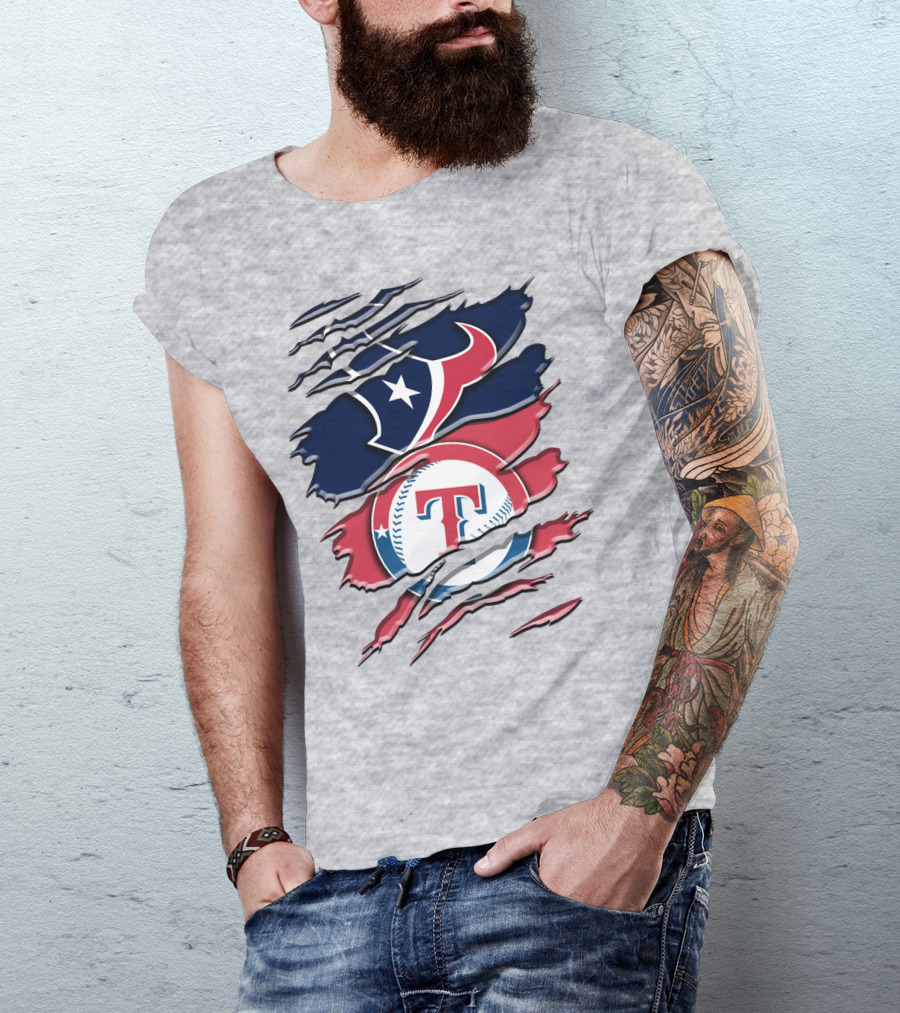 Houston Texans And Texas Rangers Sports Fan Rah 124 T-Shirt