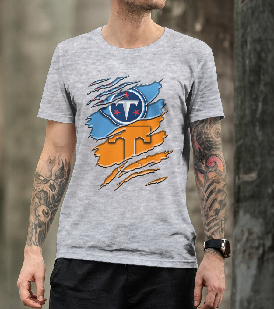 Tennessee Titans Logo With Tennessee Volunteers Colors Ripped Design Rah 131 T-Shirt