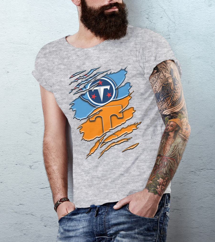 Tennessee Titans Logo With Tennessee Volunteers Colors Ripped Design Rah 131 T-Shirt