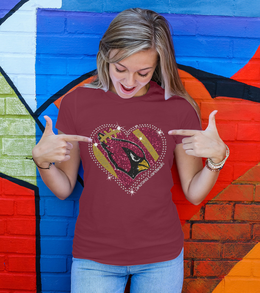 Arizona Cardinals Heart Logo Sparkle T-Shirt