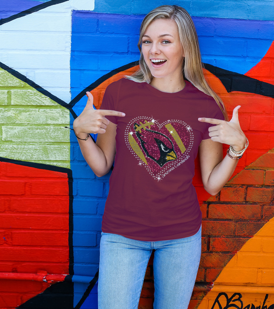 Arizona Cardinals Heart Logo Sparkle T-Shirt