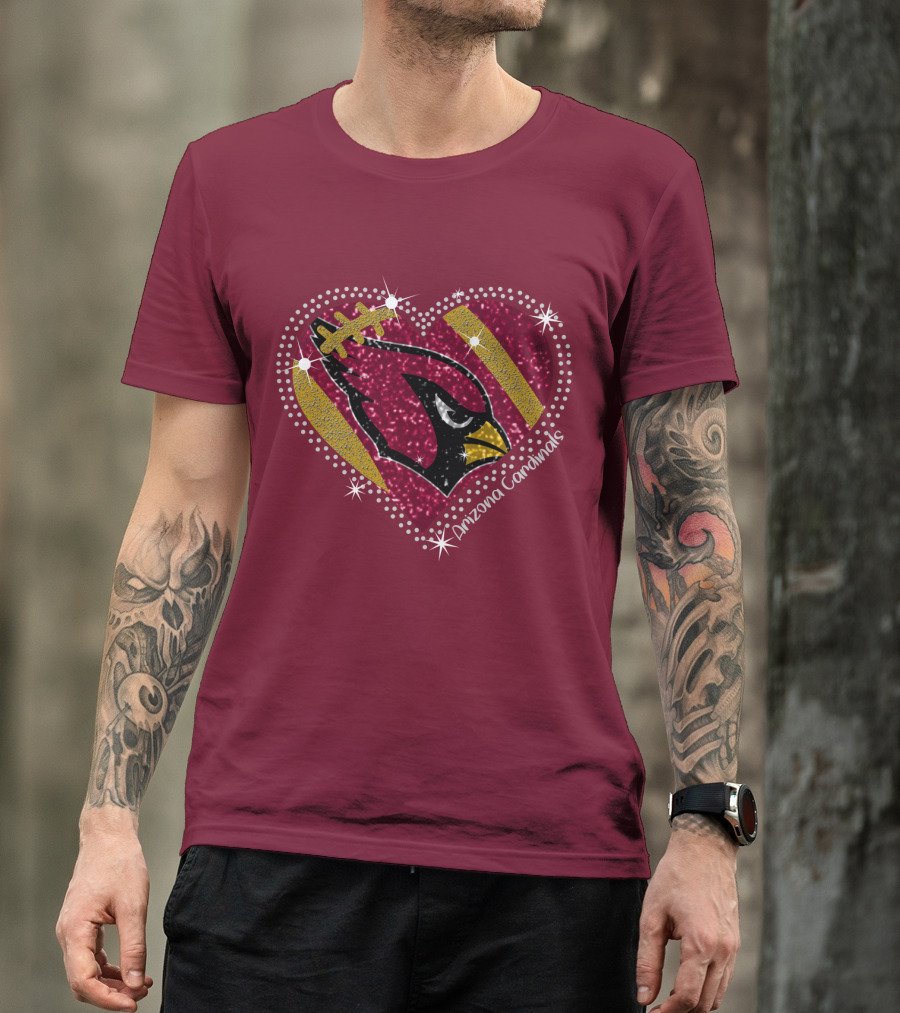 Arizona Cardinals Heart Logo Sparkle T-Shirt