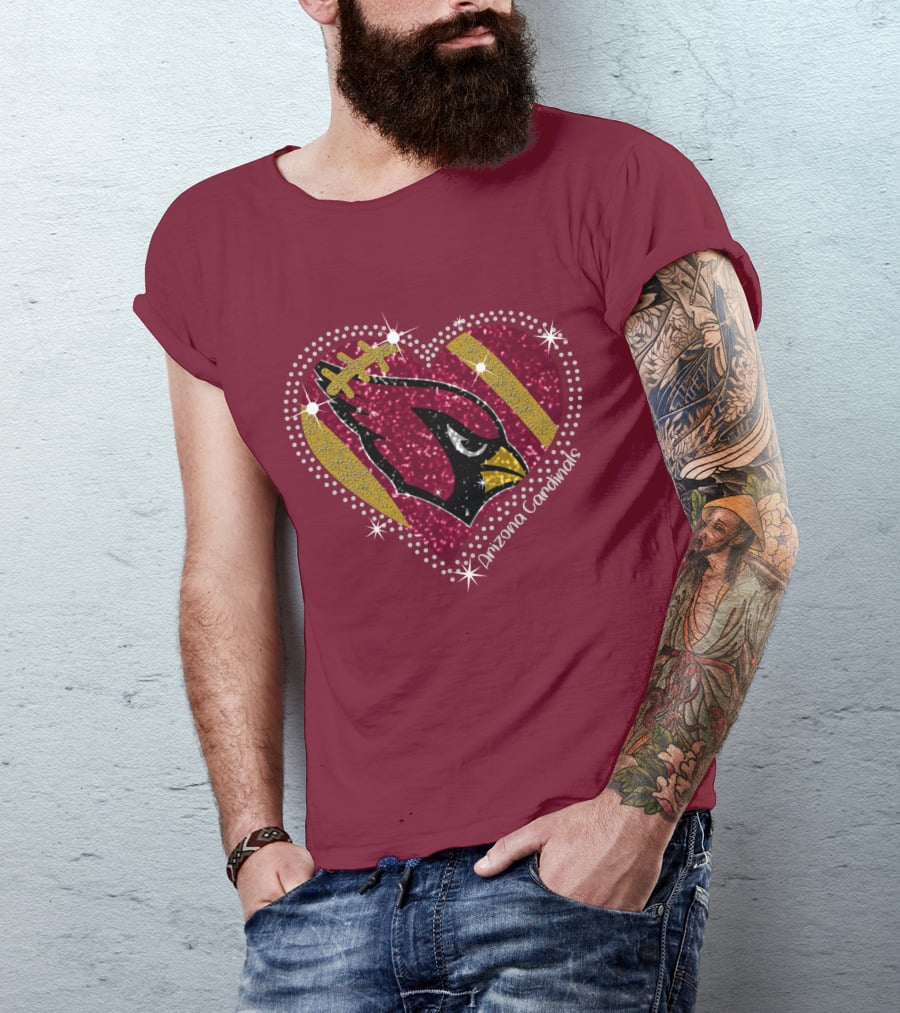 Arizona Cardinals Heart Logo Sparkle T-Shirt