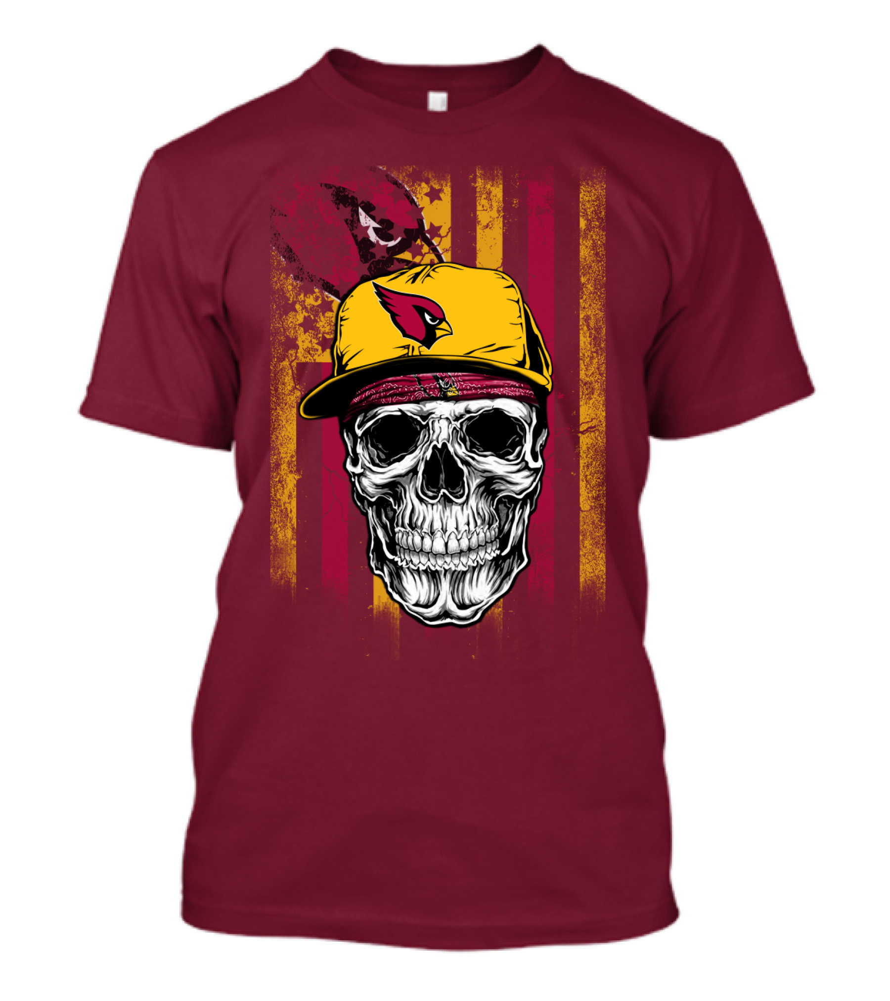 Arizona Cardinals Skull With Yellow Cap And Red T-Shirt