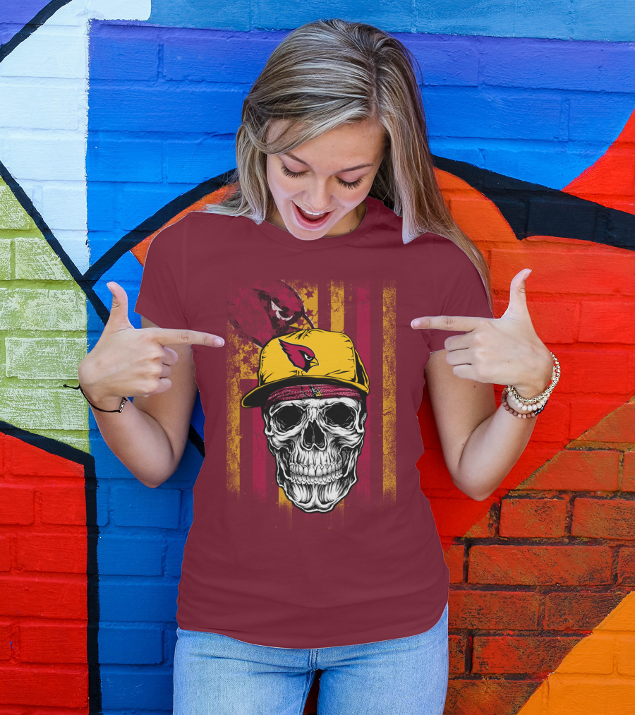 Arizona Cardinals Skull With Yellow Cap And Red T-Shirt