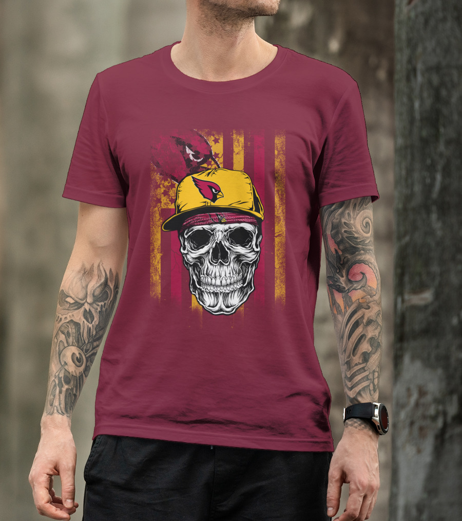 Arizona Cardinals Skull With Yellow Cap And Red T-Shirt