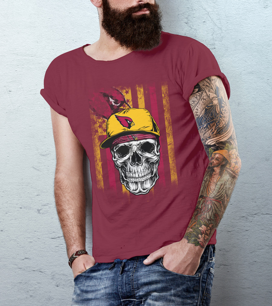 Arizona Cardinals Skull With Yellow Cap And Red T-Shirt