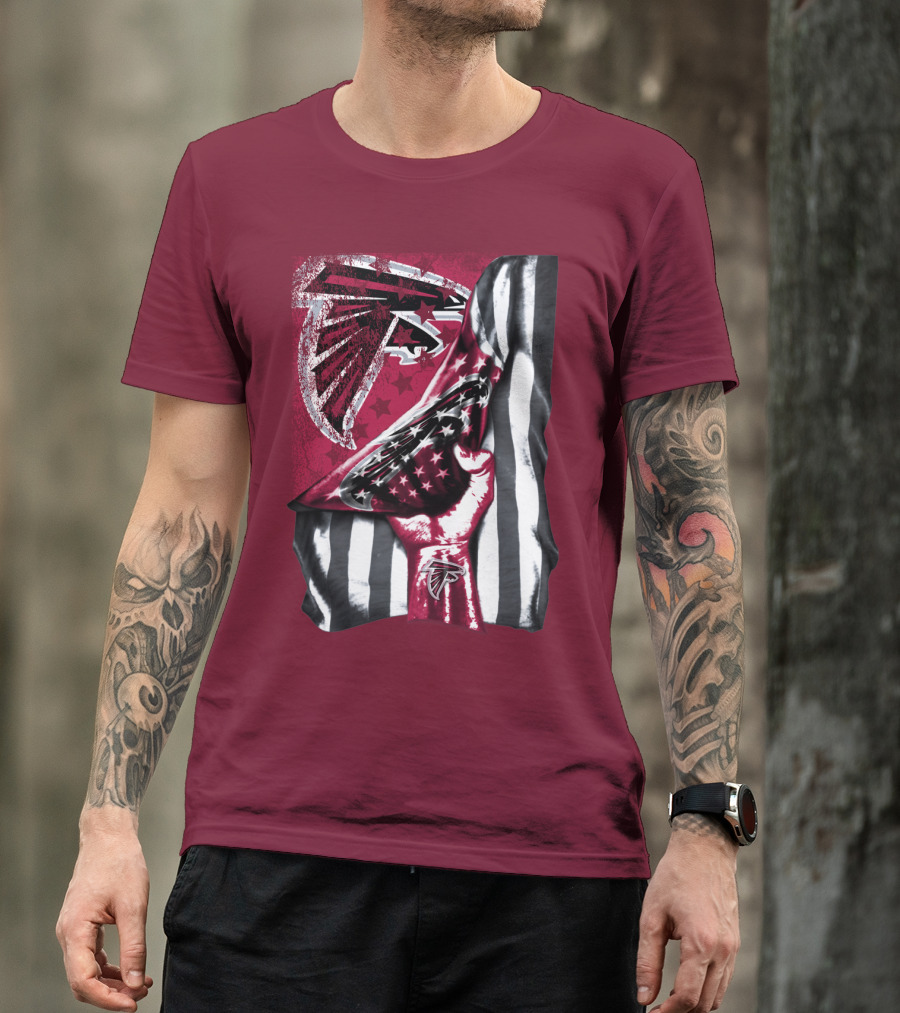 Atlanta Falcons Logo Stars And Stripes Fist Raised T-Shirt
