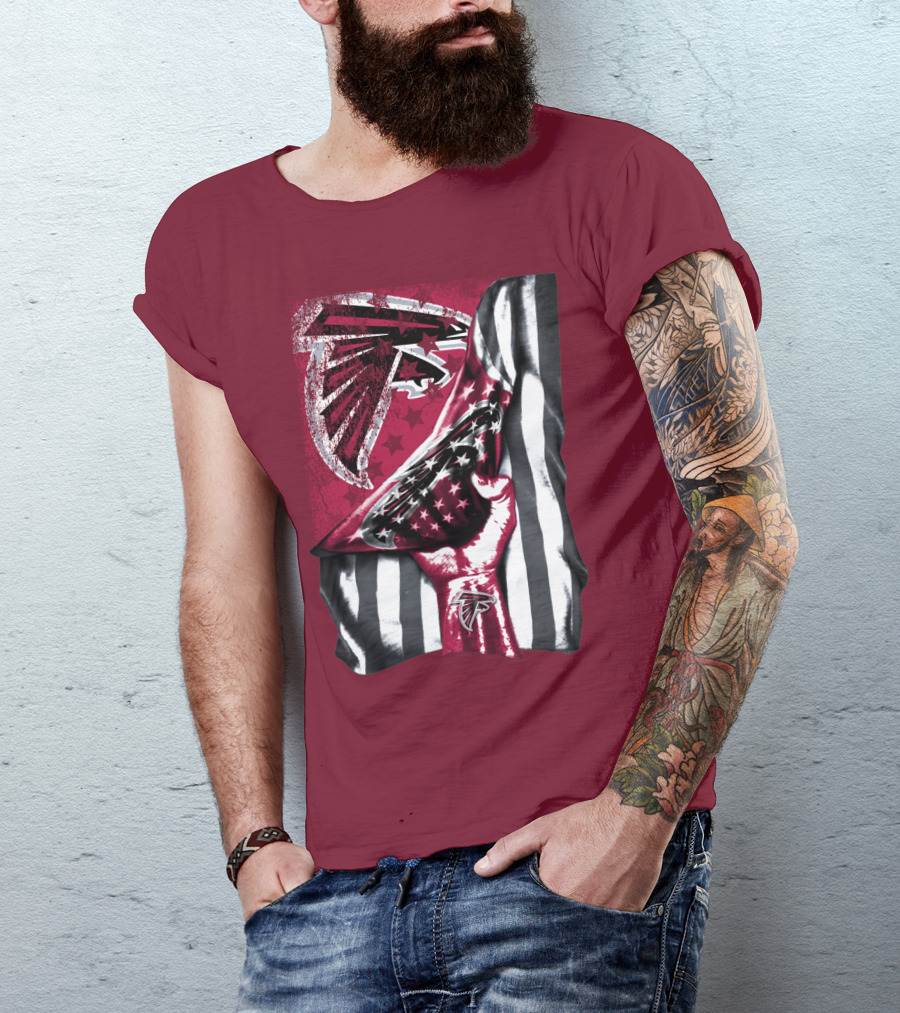 Atlanta Falcons Logo Stars And Stripes Fist Raised T-Shirt