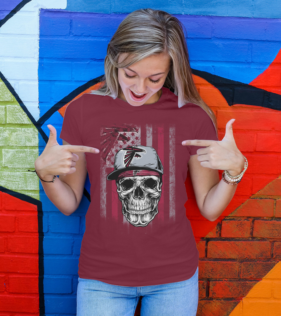 Atlanta Falcons Skull With Hat And Striped T-Shirt