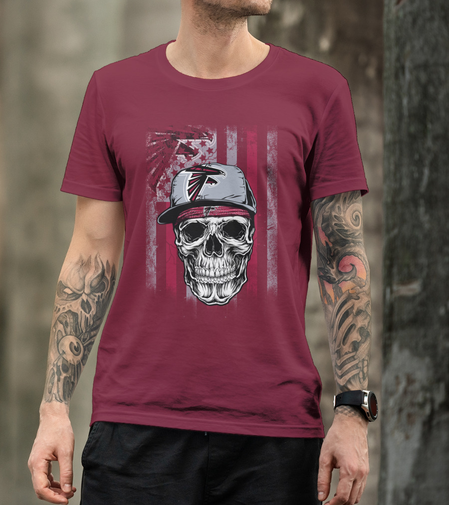 Atlanta Falcons Skull With Hat And Striped T-Shirt