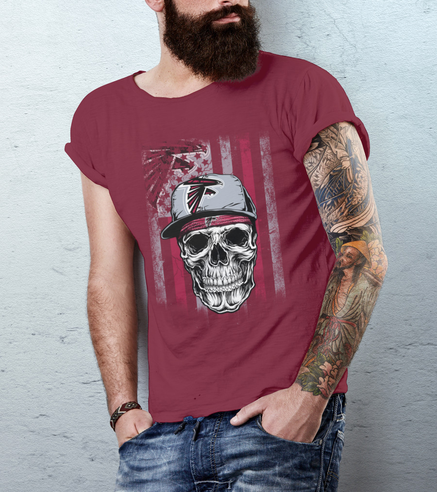 Atlanta Falcons Skull With Hat And Striped T-Shirt
