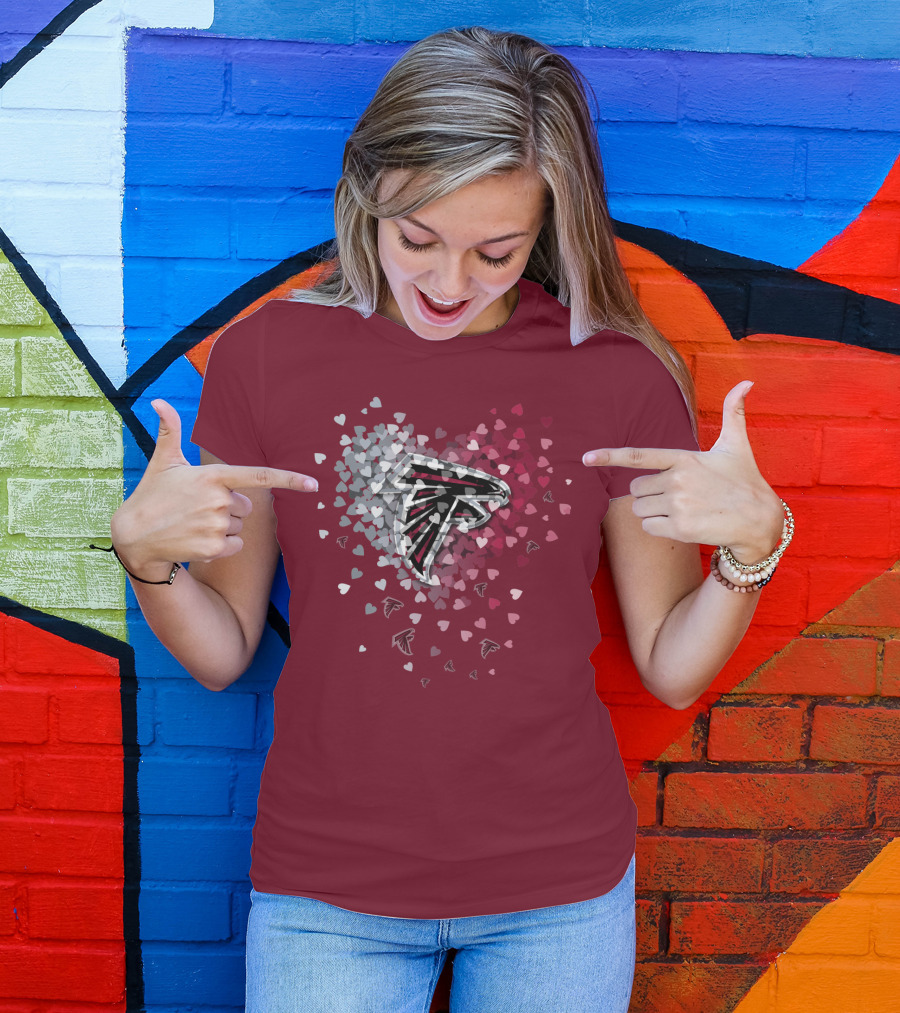 Atlanta Falcons Heart Logo With Red And Gray Hearts T-Shirt