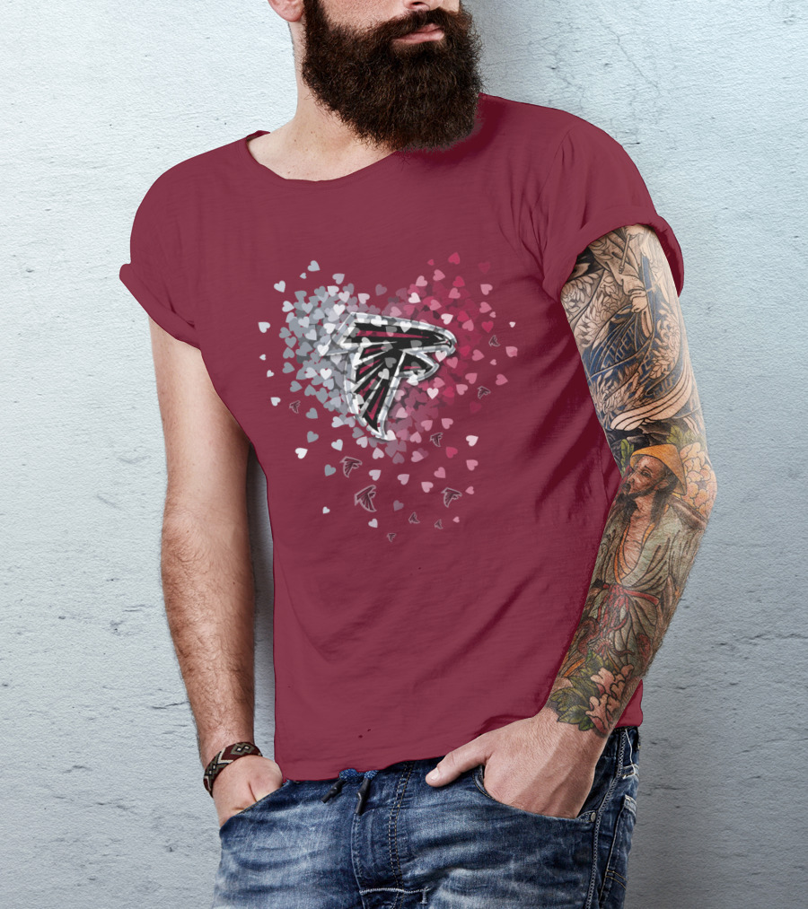Atlanta Falcons Heart Logo With Red And Gray Hearts T-Shirt