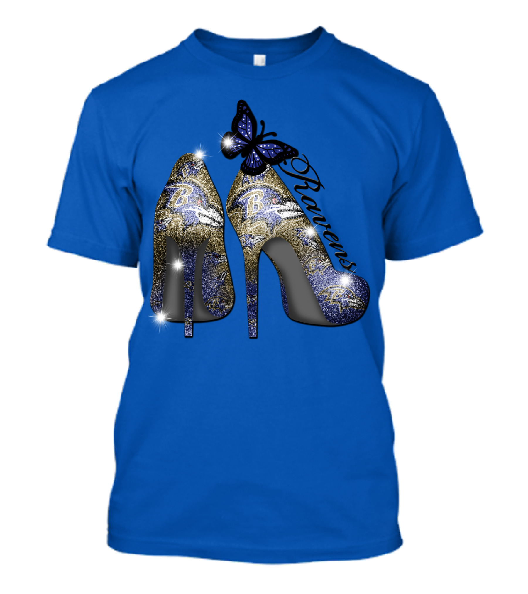 Ravens High Heels With Butterfly Baltimore Ravens Logos T-Shirt