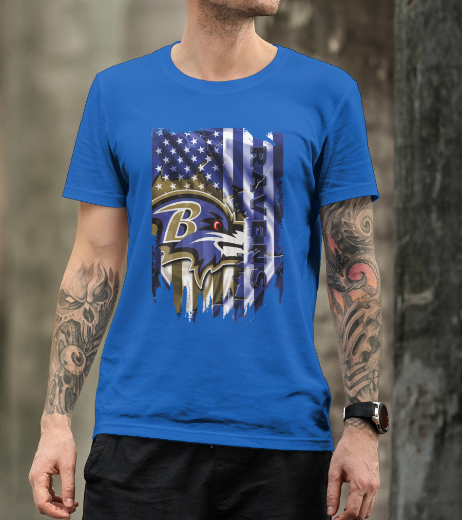 Baltimore Ravens American Flag Blend Football Team T-Shirt