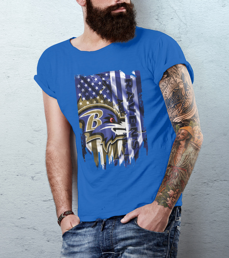Baltimore Ravens American Flag Blend Football Team T-Shirt