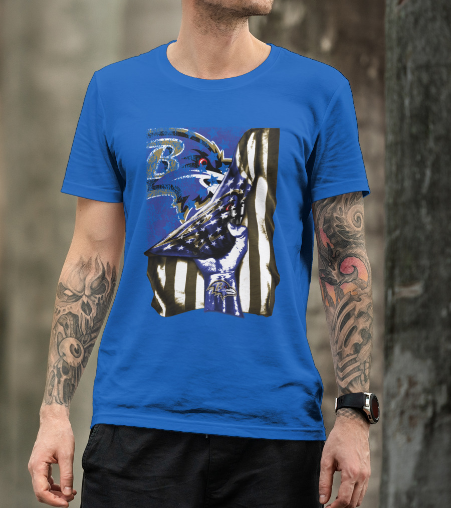 Baltimore Ravens Logo With American Flag Integration T-Shirt