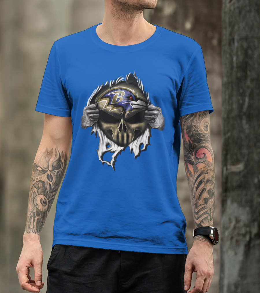 Baltimore Ravens Skull Logo Tear Reveal T-Shirt