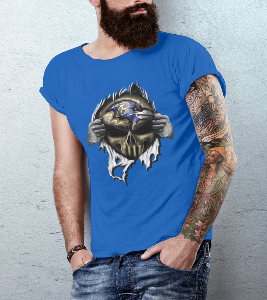 Baltimore Ravens Skull Logo Tear Reveal T-Shirt
