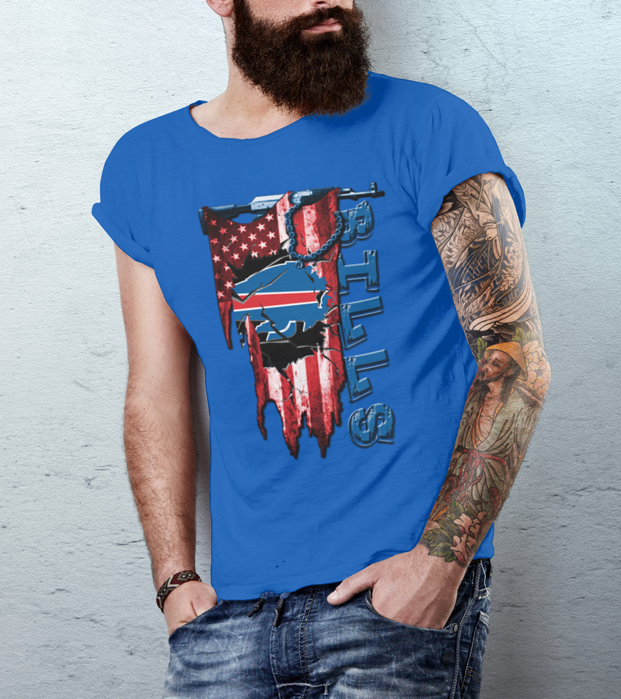 Buffalo Bills American Flag Chain Blue Logo Theme T-Shirt