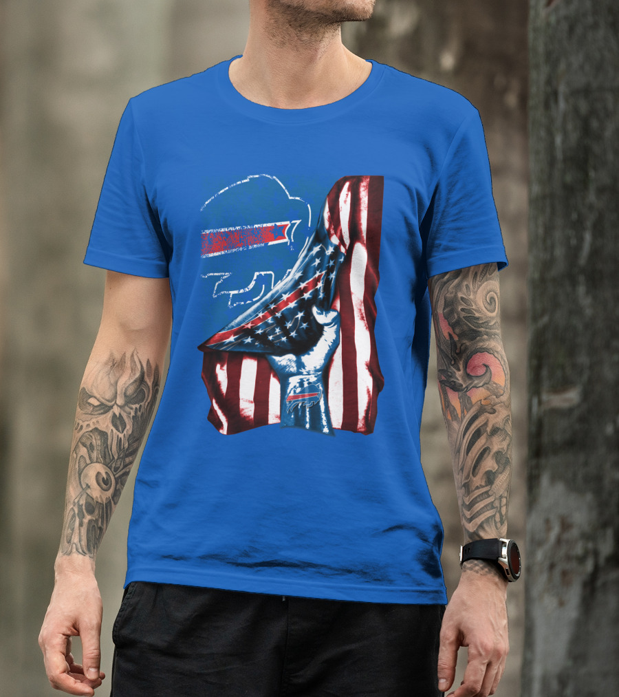 Buffalo Bills Patriotic Flag Fist With Team Logo And Silhouette T-Shirt