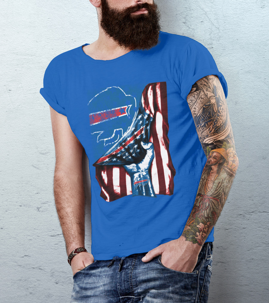 Buffalo Bills Patriotic Flag Fist With Team Logo And Silhouette T-Shirt